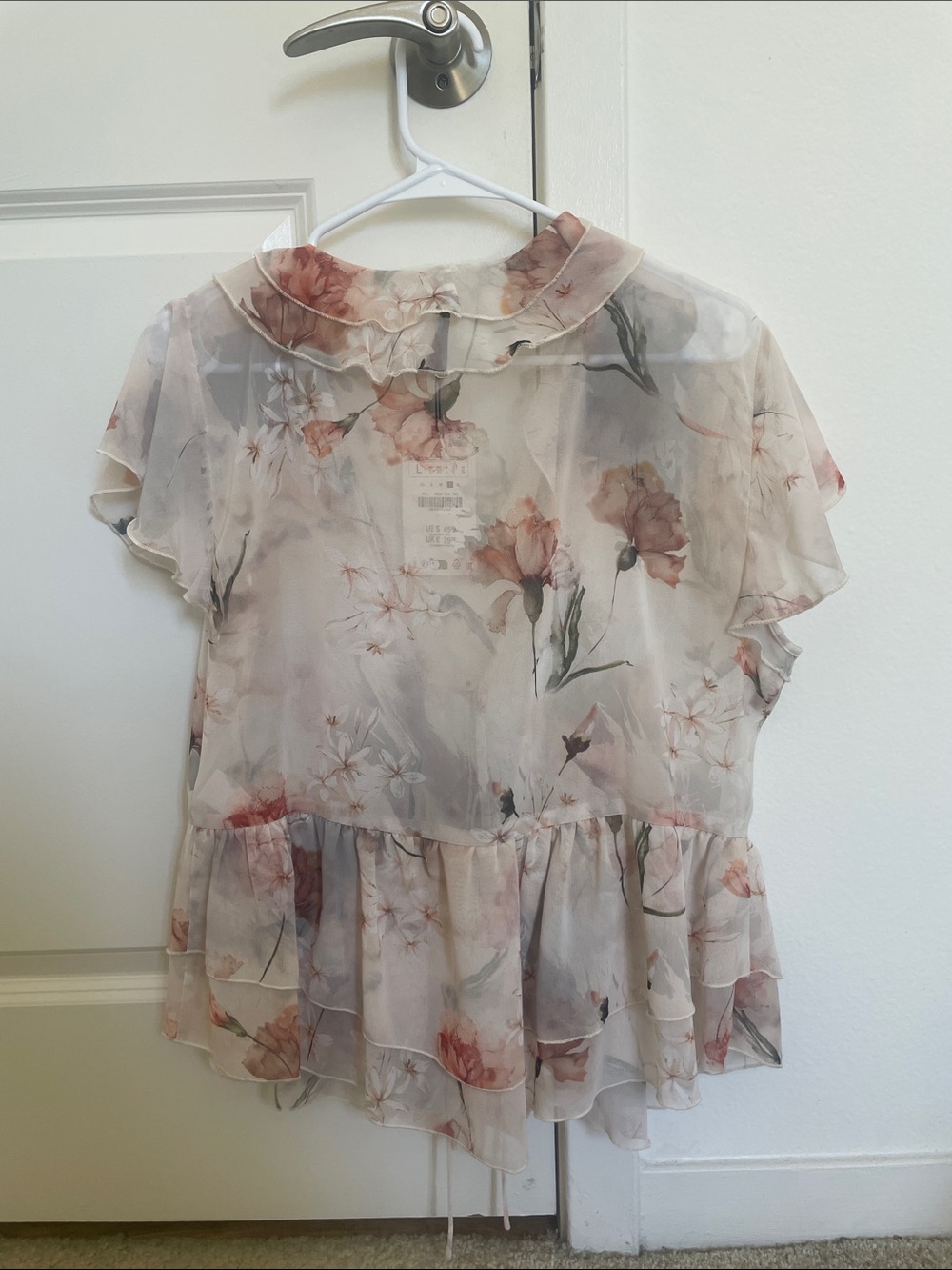 Zara Sheer Floral Ruffle Blouse in Cream and Blush - Picture 2 of 2